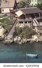 Mellieha, Malta - 27 November 2016: Popeye Village. Popeye Village Was Used As The Set For Robert Altman's Movie Popeye And Is Now In Use As An Amusement Par