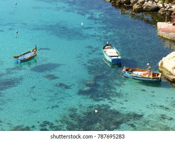 Mellieha, Malta / Malta - November 2017: Boats in water near Mellieha bay - Shutterstock ID 787695283