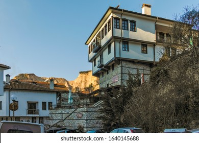 MELNIK, BULGARIA - DECEMBER 31, 2019: Typical street and old houses in historical town of Melnik, Blagoevgrad region, Bulgaria