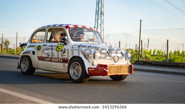 \
MELNIK, CZECH REPUBLIC - JUNE 1, 2019: \
Vehicle\
competing during Rally Legend, Championships, Czech Republic. WRC\
and modified factory cars. Autocross event. \
Car Skoda 130 Rapid\
adapted for racing