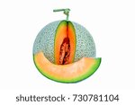 Melon cut piece with white background.
