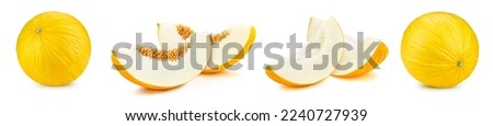 Melon fruit collection. Fresh organic melon isolated on white background. Melon macro with clipping path