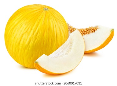 Melon isolated on white background. Melon slices macro studio photo. Melon With clipping path