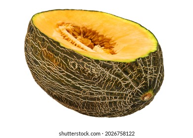 Melon Piel De Sapo, close up of juicy fruit on white background