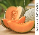 A melon and a slice of melon