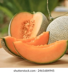 A melon and a slice of melon