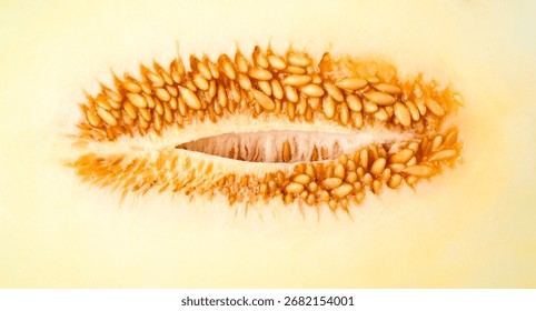 Melon Slice Pulp and Seeds close up