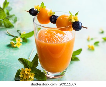 Melon Smoothie With Fruit Skewer