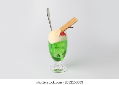 Melon Soda Float With Vanilla Ice Cream Drink Isolated On White Background