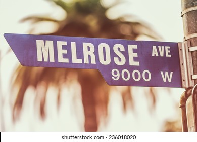 Melrose Avenue Street Sign Day. A Street Sign Marking The Famous Melrose Avenue In West Hollywood, California.