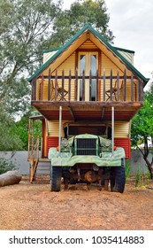 MELROSE, SA, AUSTRALIA - NOVEMBER 11: Funny Concept For Accommodation, Home On Old Truck To Rent In The Tiny Village In South Australia, On November 11, 2017 In Melrose, Australia