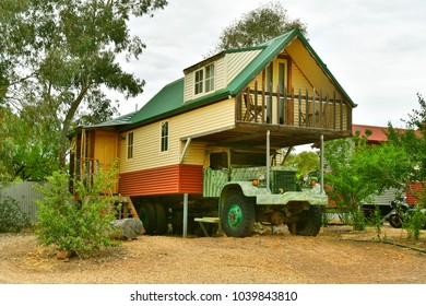 MELROSE, SA, AUSTRALIA - NOVEMBER 11: Funny Concept For Accommodation, Home On Old Truck To Rent In The Tiny Village In South Australia, On November 11, 2017 In Melrose, Australia