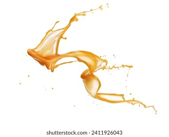 Melted caramel splash on white background