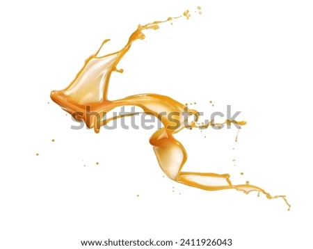 Melted caramel splash on white background