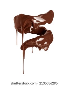 Melted chocolate with dripping drops in a swirling shape  - Shutterstock ID 2135036295