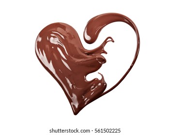 Melted Chocolate Heart Shaped. Swirl Isolated On White Background.
