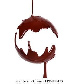 Melted chocolate syrup on white background. Liquid chocolate on a white background.