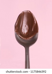 Melted Dark Chocolate Spoon Detail Isolated