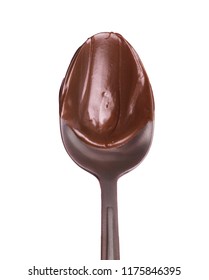 Melted Dark Chocolate Spoon Detail Isolated