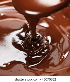 Melted Rich Dark Chocolate Dripping From Spoon