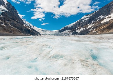 Melting Athabasca Glacier In Summer, Part Of The Columbia Icefield, Jasper National Park, Alberta, Canada.