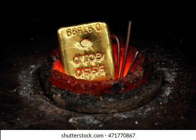 Melting Gold Bar In Furnace