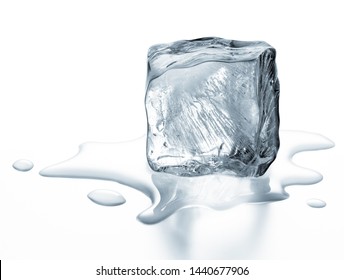 Melting Ice Cube Isolated On White Background