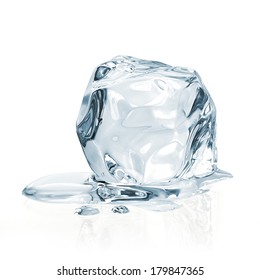 Melting Ice Cube Isolated On White Background Including Clipping Path