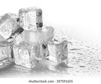 Melting Ice Cubes On Grey Background, Close Up