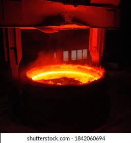 Melting Of Metal In A Steel Plant. High Temperature In The Melting Furnace