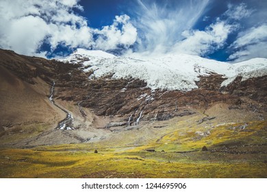 Melting Snow At The Beautiful Karo La Glacier In Tibet