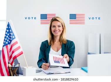 Member Of Electoral Commission In Polling Place, Usa Elections.