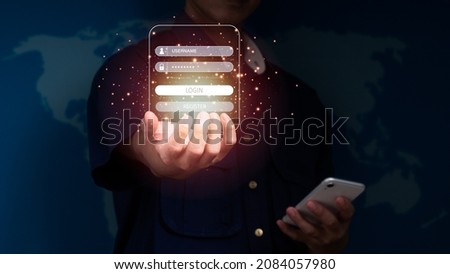 The member login form's interface. For a website, a site, mobile apps, art illustration, a design theme, a modern menu, an empty contact box, and a banner. Log in to the user interface.