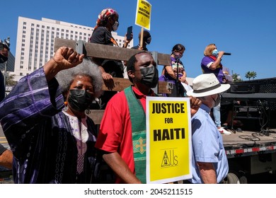 Members of Black Lives Matter protest outside Federal Building to denounce the segregationist immigration policies of the Biden administration, Tuesday, Step. 21, 2021 in Los Angeles.