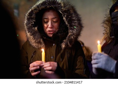 Members Of The Bronx Community Affected By The Fire On 181st Street Gather At A Vigil For Those Who Lost Their Lives. Taken In Bronx, New York On January 11th, 2022.