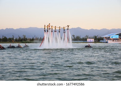 Members Of The Chinese Water Skiing Team Perform Water Tricks And Rowing At The Pool Scene In Kunming, Capital Of Southwest China's Xi 'an, Aug. 14, 2019.