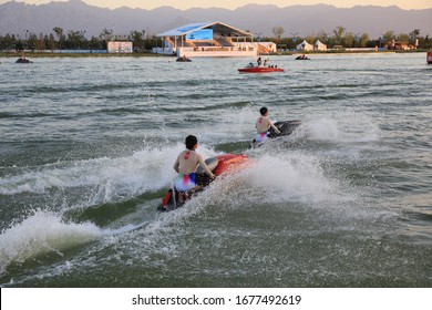 Members Of The Chinese Water Skiing Team Perform Water Tricks And Rowing At The Pool Scene In Kunming, Capital Of Southwest China's Xi 'an, Aug. 14, 2019.