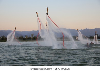 Members Of The Chinese Water Skiing Team Perform Water Tricks And Rowing At The Pool Scene In Kunming, Capital Of Southwest China's Xi 'an, Aug. 14, 2019.