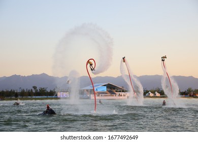 Members Of The Chinese Water Skiing Team Perform Water Tricks And Rowing At The Pool Scene In Kunming, Capital Of Southwest China's Xi 'an, Aug. 14, 2019.