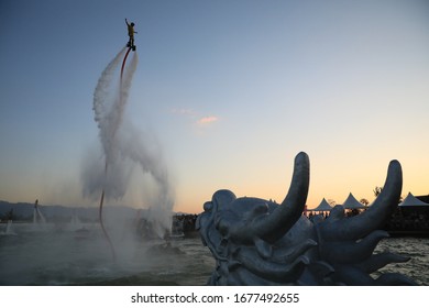 Members Of The Chinese Water Skiing Team Perform Water Tricks And Rowing At The Pool Scene In Kunming, Capital Of Southwest China's Xi 'an, Aug. 14, 2019.