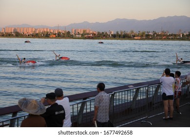 Members Of The Chinese Water Skiing Team Perform Water Tricks And Rowing At The Pool Scene In Kunming, Capital Of Southwest China's Xi 'an, Aug. 14, 2019.