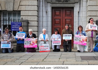 Members Of The Group ‘Our Lady Of Lourdes Protectors’ Hold What They Say Is A Prayer Vigil, Outside The National Maternity Hospital In Dublin,Ireland On July 13, 2019.