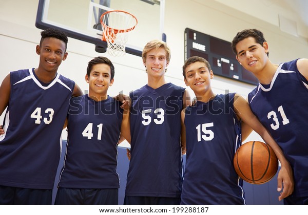 Members Of Male High\
School Basketball Team