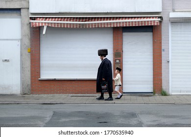 Members Of Ultra-Orthodox Jewish Community Return From The Synagogue After A Religion Service In Antwerp, Belgium, On Shabbat, July 4, 2020.
