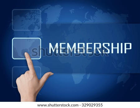 Membership concept with interface and world map on blue background