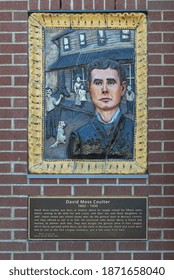 The Memorial Board Of The Coulter David Moss Building. Fort Langley, BC, Canada. August 4,2020. Travel Photo, Street View, Concept Photo History.