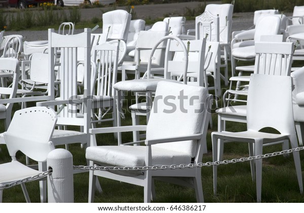 Memorial Chairs Painted White Flower Representing Stock Photo