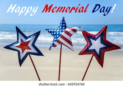 Memorial Day Background With Decoration On The Sandy Beach