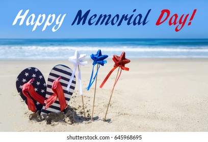 Memorial Day Background With Flip Flops On The Sandy Beach