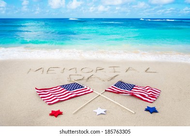 Memorial Day Background On The Sandy Beach Near Ocean